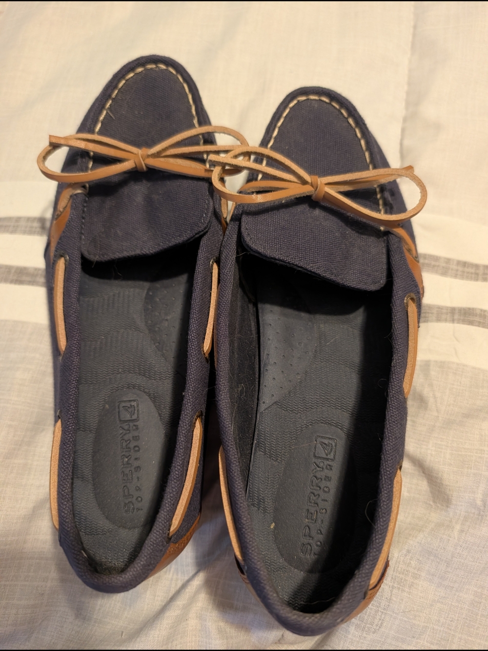 Sperry Navy Canvas Deck Shoes with Tan Laces